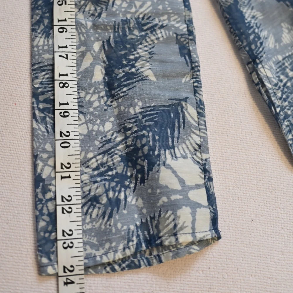 Tory Burch Blue Sheer Linen Blend Blouse Tunic Top Oversize 4 Palm Leaf Summer